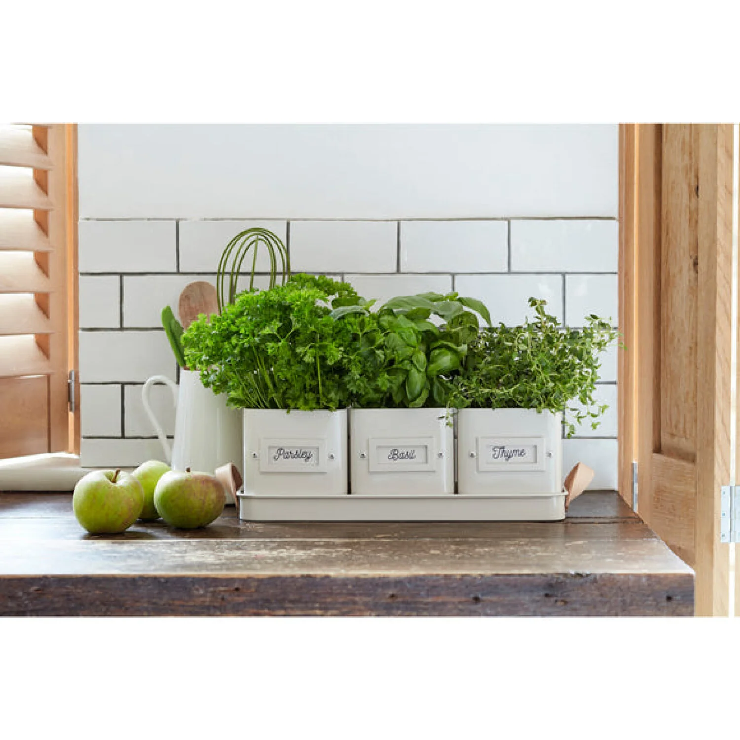 CORONA-GEN/HERBSTONE · Burgon & Ball® Herb Pots Leather Handled Tray-Stone - Image 2