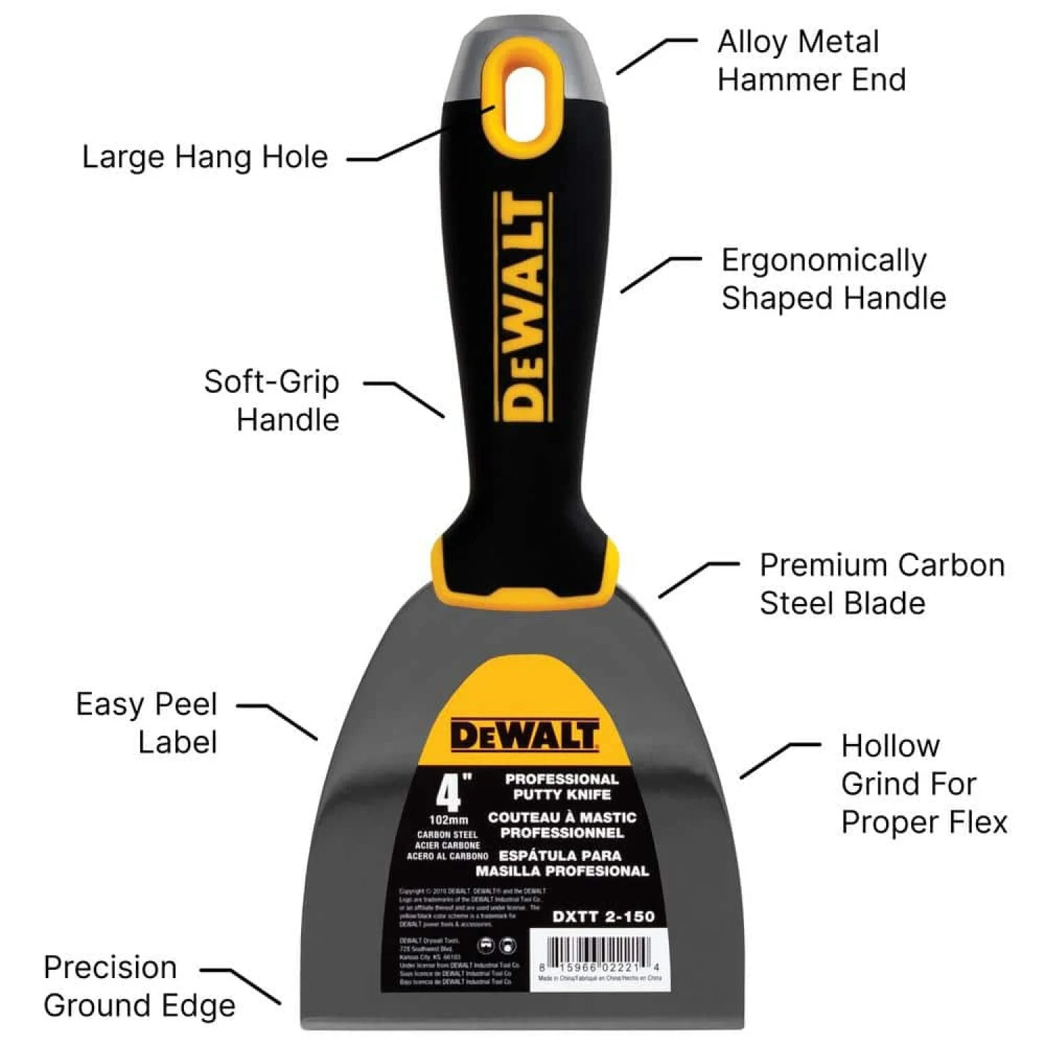 Dewalt DXTT-2-150 4 in. Carbon Steel Joint Knife with Soft Grip Handle - Image 4