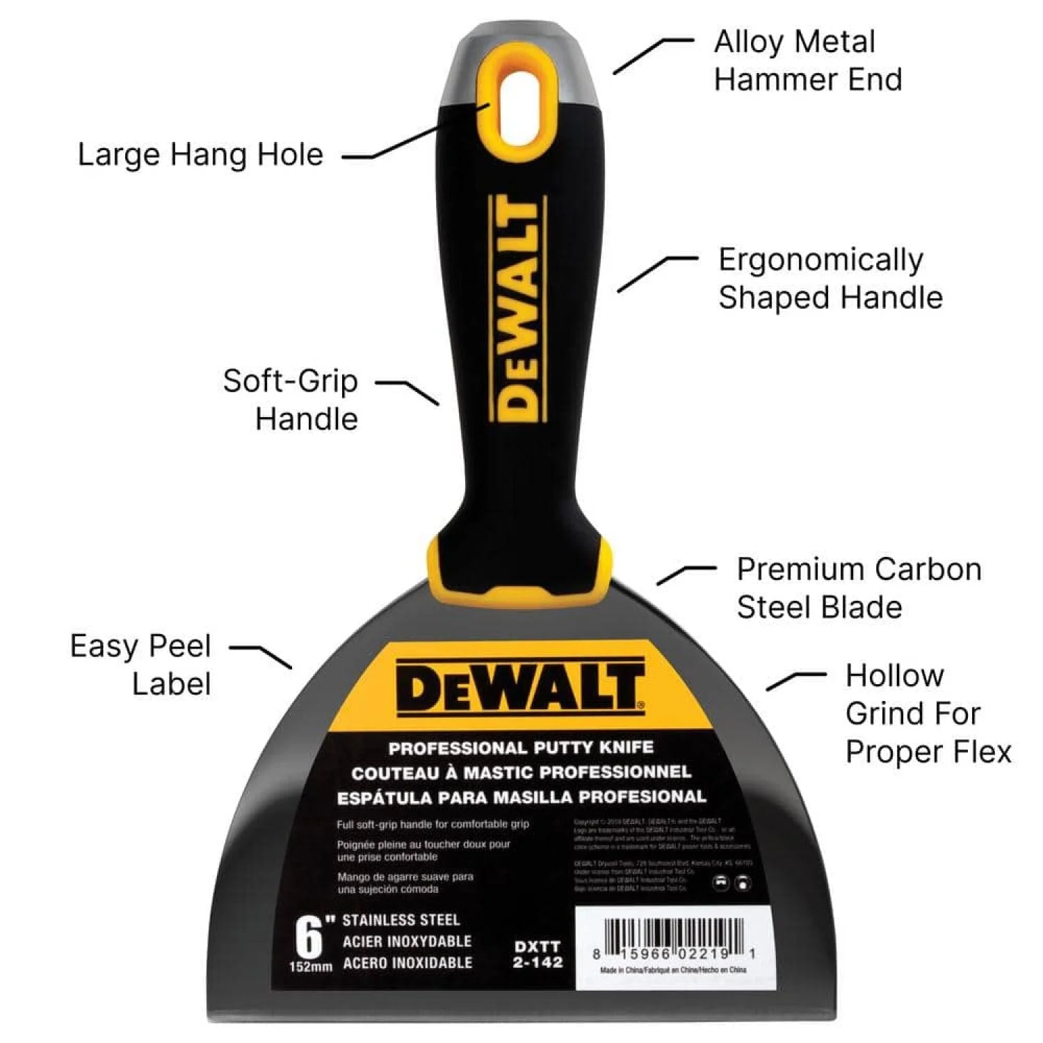 Dewalt DXTT-2-152 6 in. Carbon Steel Joint Knife with Soft Grip Handle - Image 2