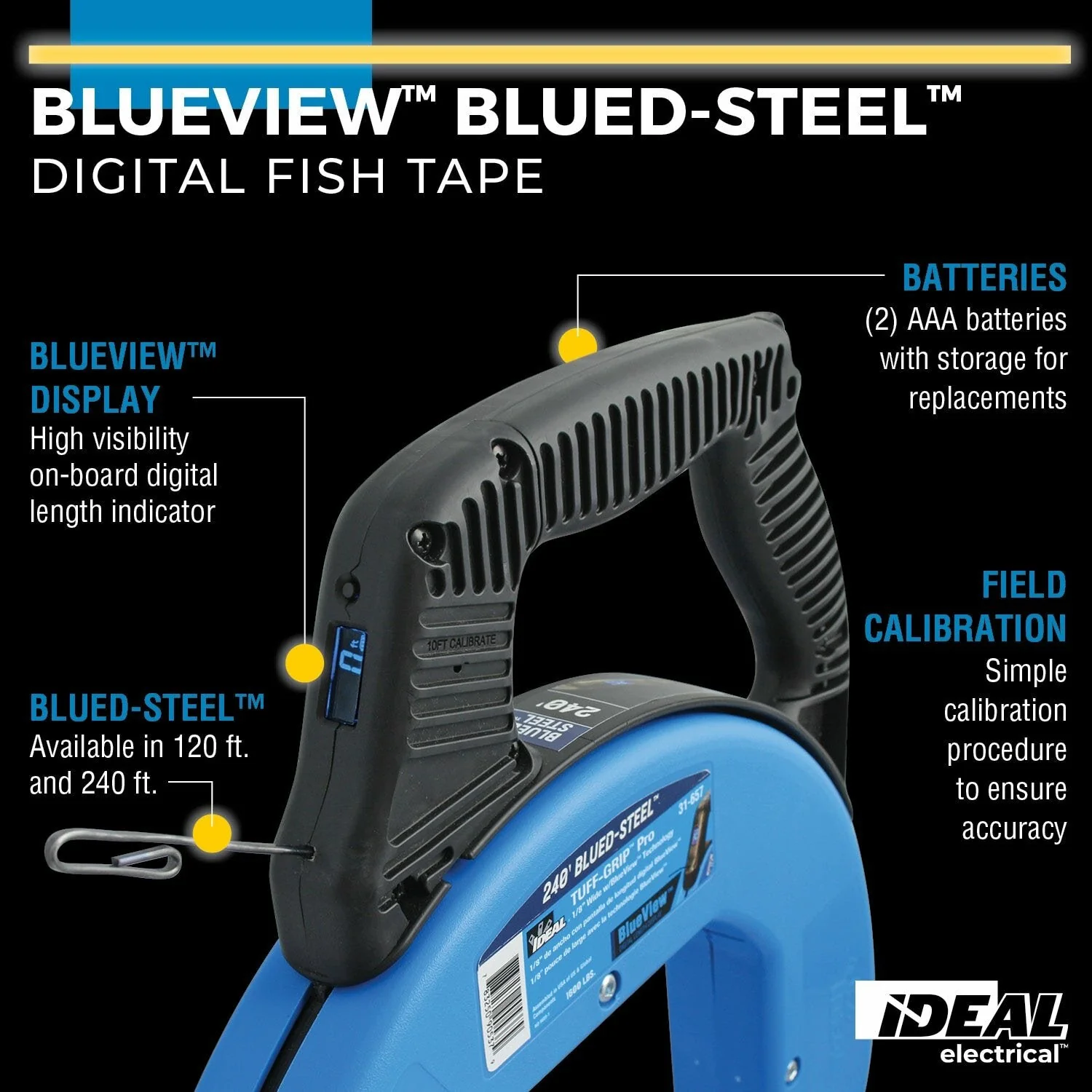 Ideal 31-656 BlueView Blued-Steel Digital Fish Tape, 120' - Image 3