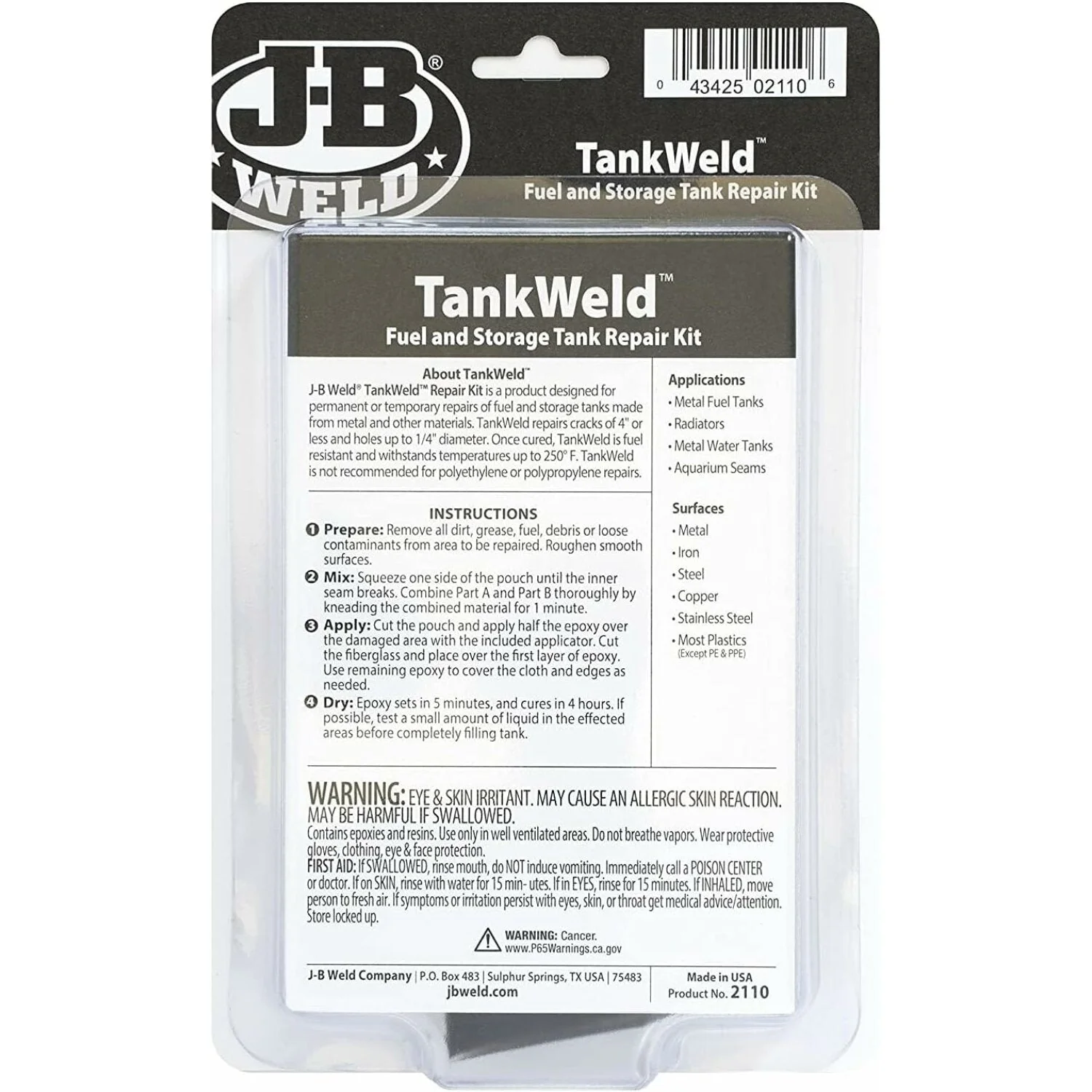 J-B Weld 2110 Metal Fuel Tank Repair Kit - Image 3