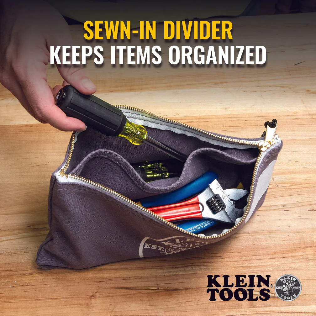 Klein Tools 55578 Zipper Bag with Divider, Canvas Tool Pouch, 7-Inch, Gray - Image 7