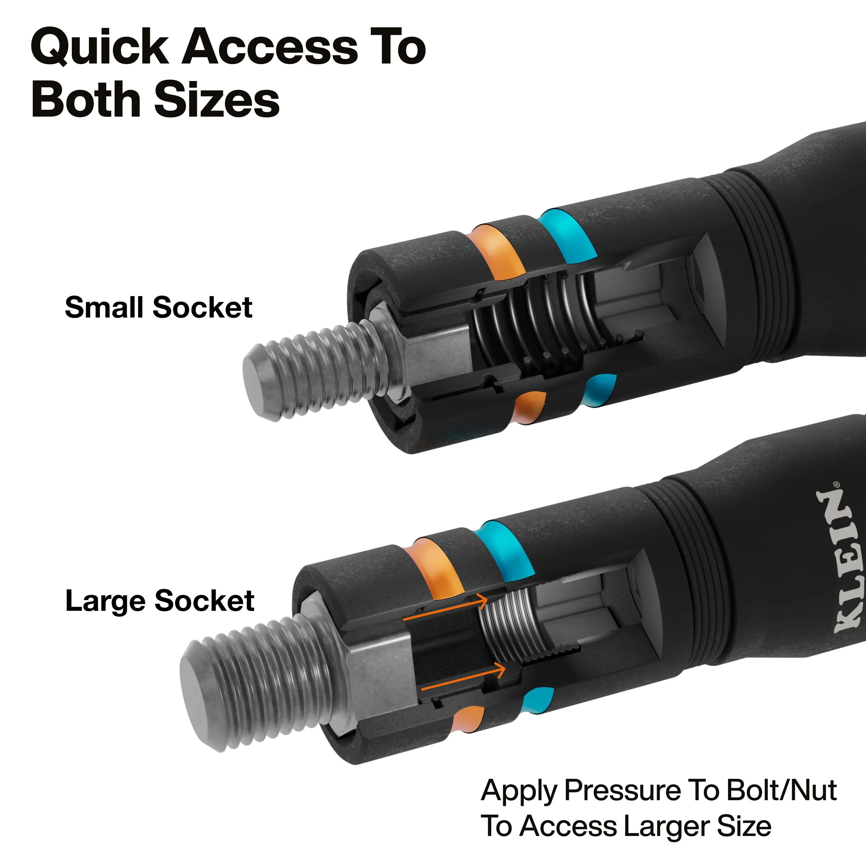 Klein Tools 651MQS Quad-4 Heavy-Duty Impact Flip Socket, Metric, 3-1/2-Inch Shaft, 2-Piece - Image 4