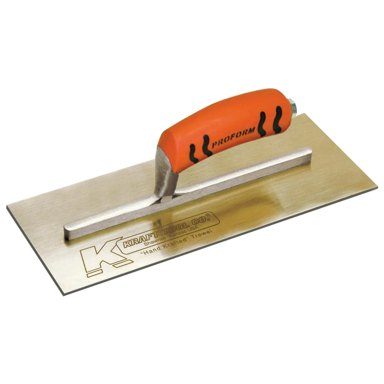 Kraft Tool CF544PF 14" x 5" Golden Stainless Steel Cement Trowel with ProForm Handle on a Short Shank