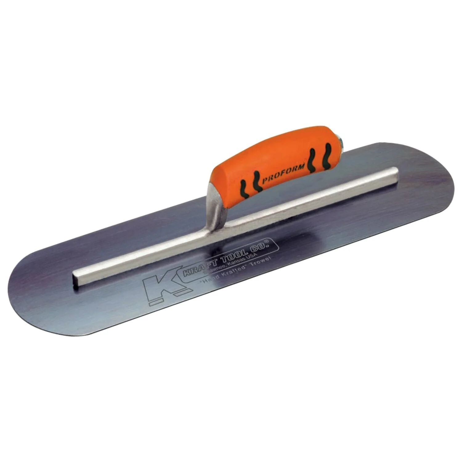 Kraft Tool CF739BPF 20" x 4" Blue Steel Pool Trowel with a ProForm Handle on a Long Shank