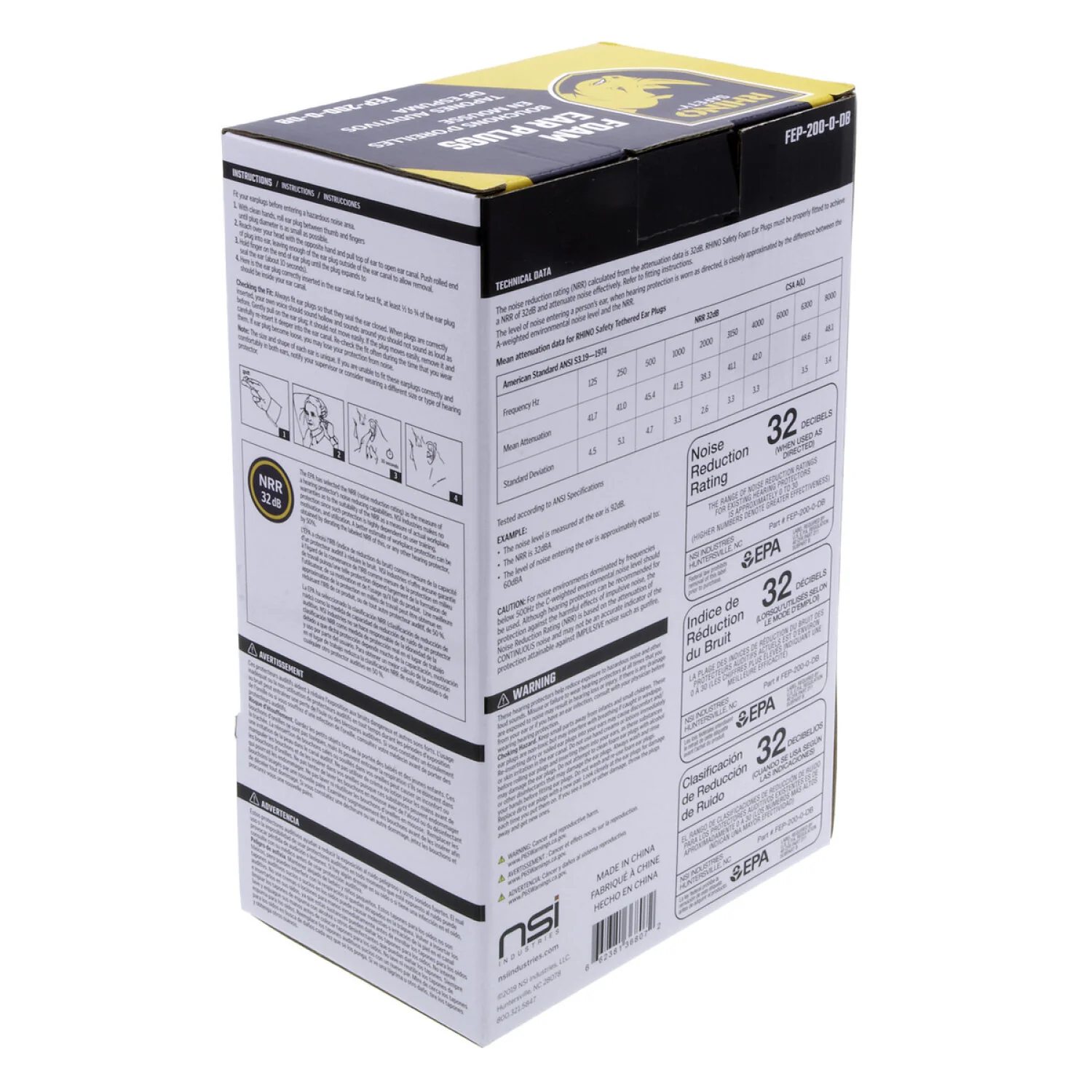 NSI FEP-200-O-DB Foam Noise Reducing Earplugs, 32dB 200-Pair Dispenser Box - Image 4