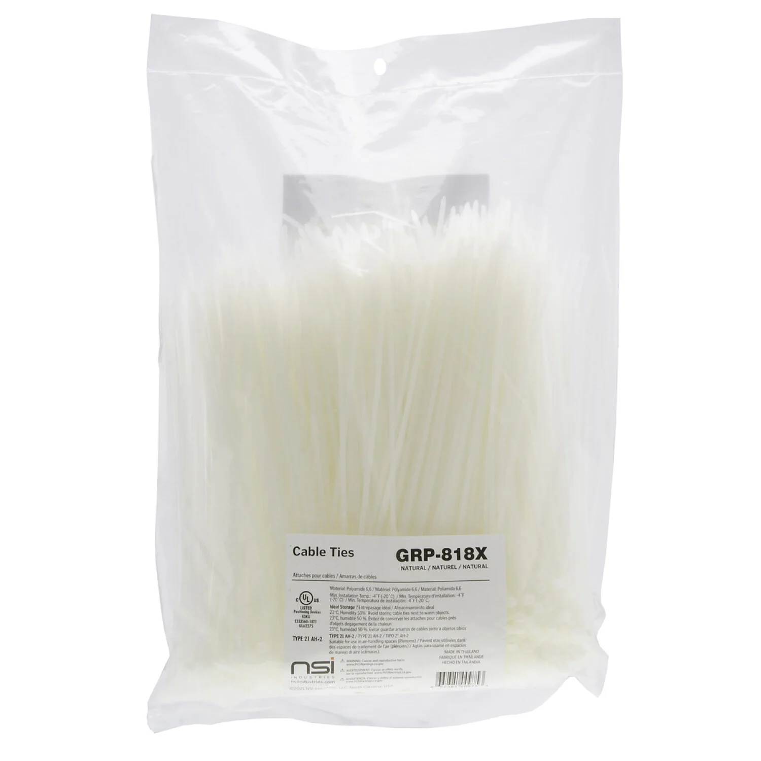 NSI GRP-818X 8”, Natural General Purpose 18lb Cable Ties, 1000 Bulk Pack - Image 3