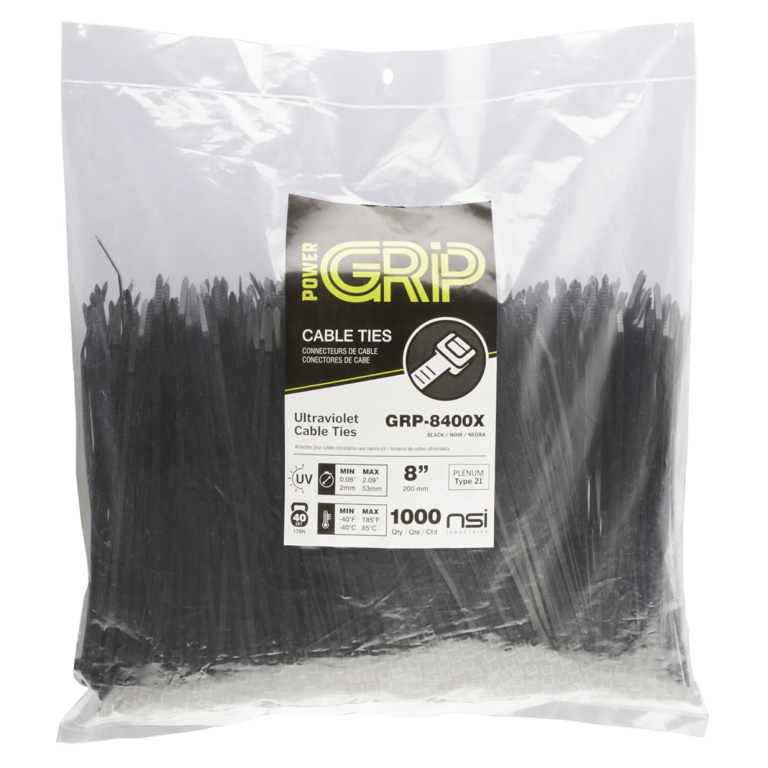 NSI GRP-8400X 8”, Black General Purpose 40lb Cable Ties, 1000 Bulk Pack - Image 6