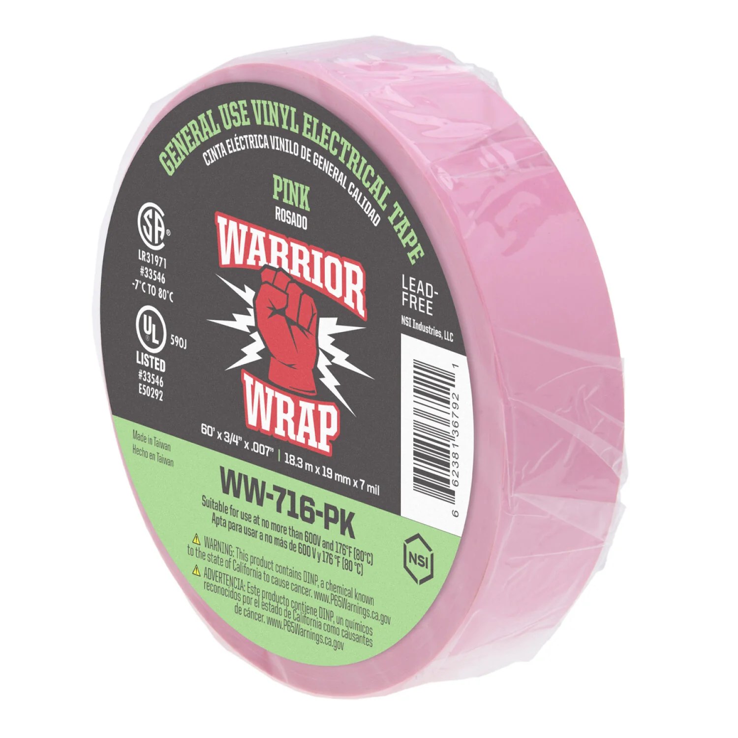 NSI WW-716-PK General Use Pink Vinyl Electrical Tape, 7mil, 60ft Long - Image 4