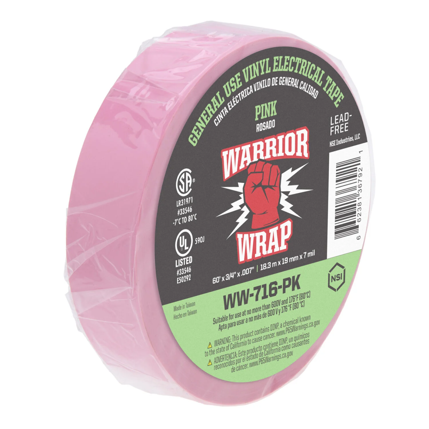 NSI WW-716-PK General Use Pink Vinyl Electrical Tape, 7mil, 60ft Long - Image 5