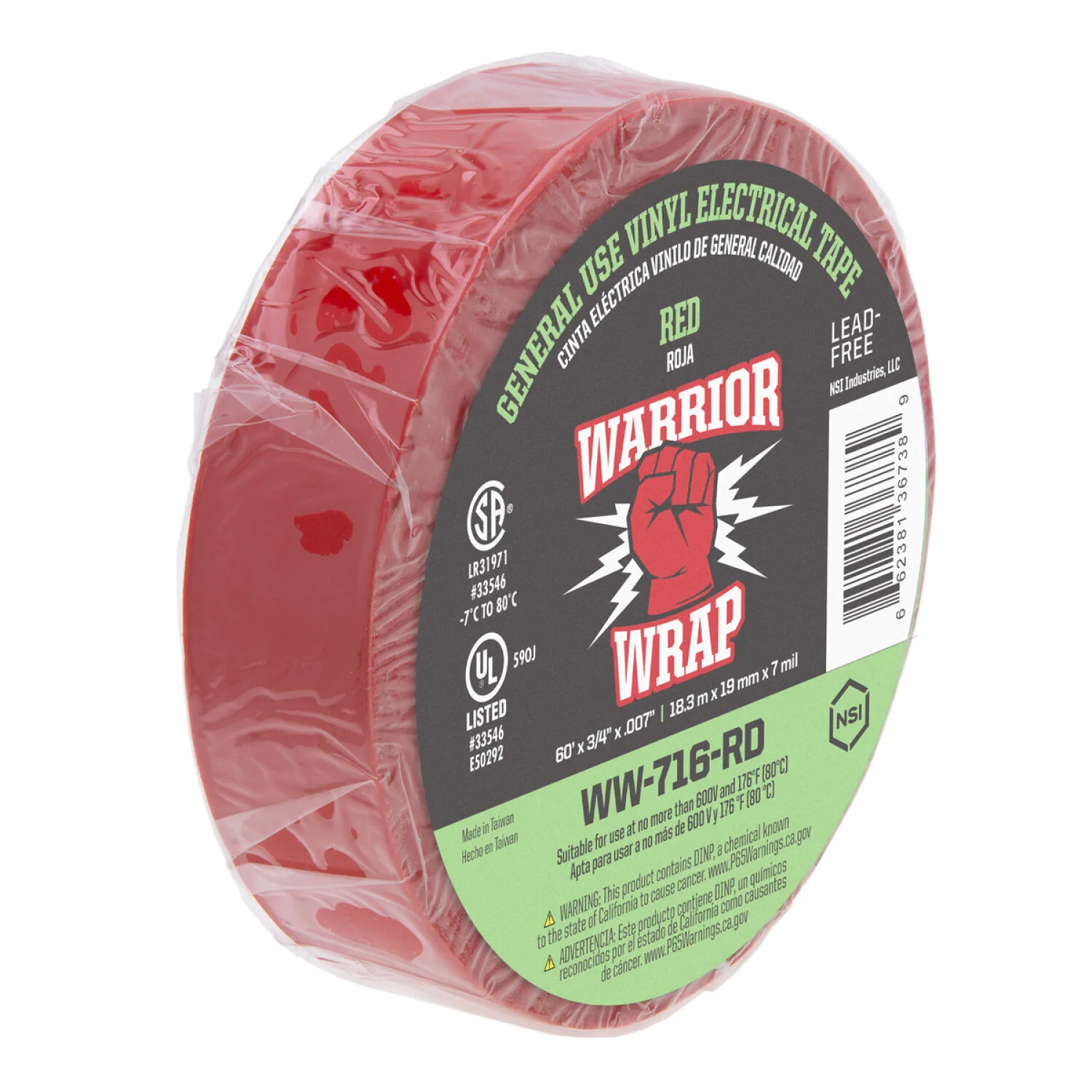 NSI WW-716-RD General Use Red Vinyl Electrical Tape, 7mil, 60ft Long - Image 5