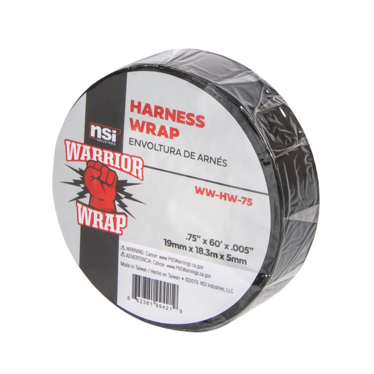 NSI WW-HW-75 Black Harness Wrap Vinyl Electrical Tape, .75in Wide, 60ft Long - Image 2