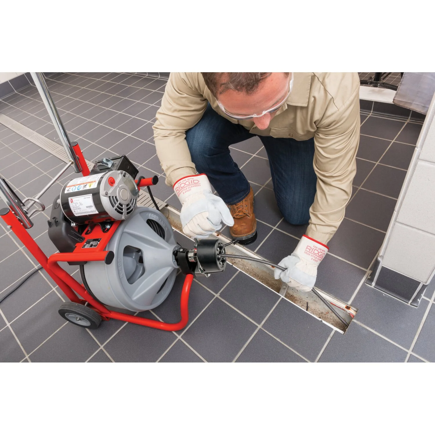 Ridgid 27033 K-400 Machine with RIDGID Drain Cleaning Gloves – C-45 IW 1⁄2" x 75' (12 mm x 23 m)  Solid Core (Integral Wound) Cable – T-260 Tool Set - Image 4